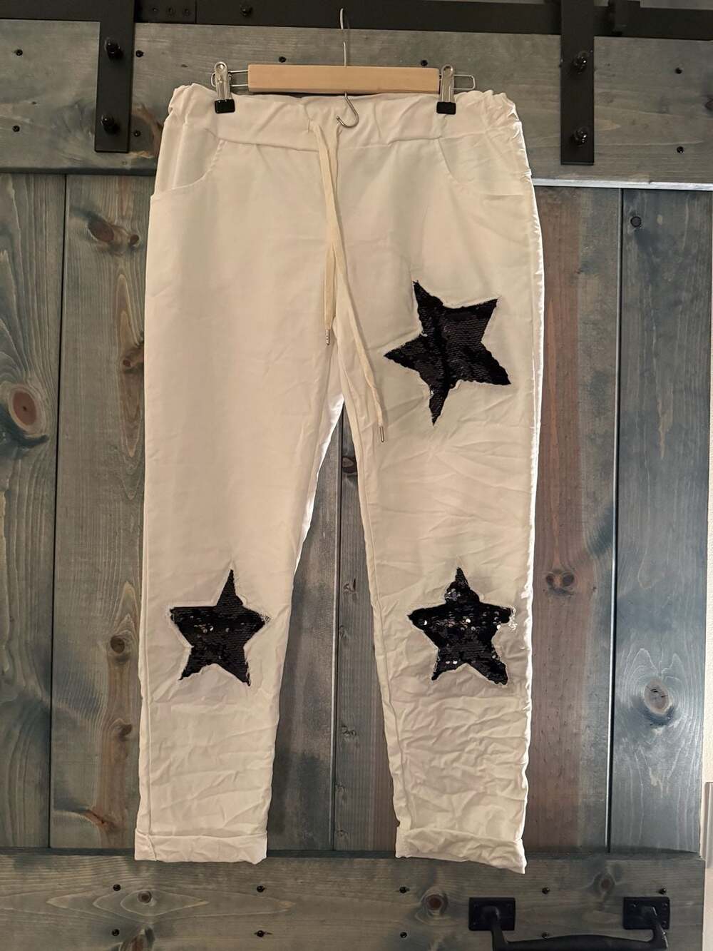 Venti6 Sequin Star Jogger Size L/8 White Pants